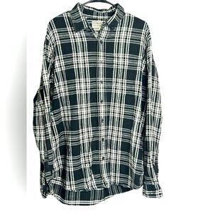 LL Bean Mens Sz L Tall Scotch Plaid Button Down‎ Flannel Shirt 100% Cotton Black